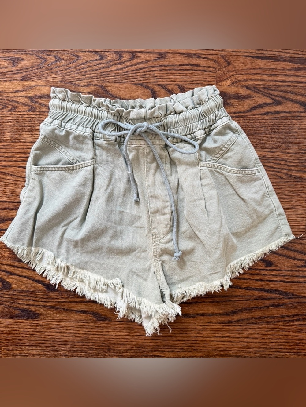 We The Free Light Olive High-Waist Frayed Hem Shorts